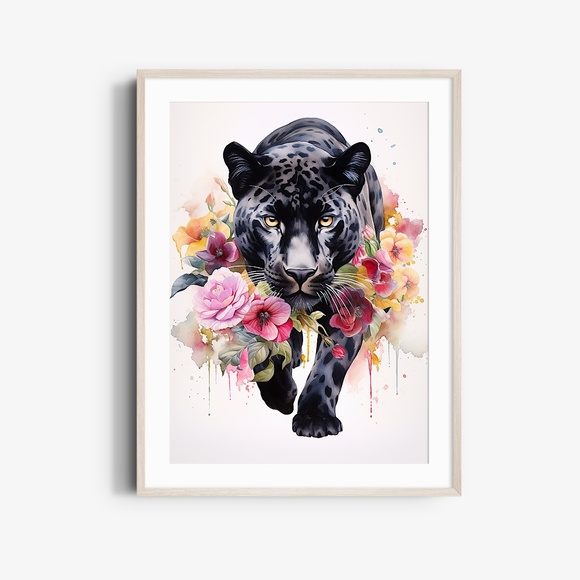 Watercolor Black Jaguar Wall Art Print Unframed - Majestic Jungle Elegance - Picture 6 of 7